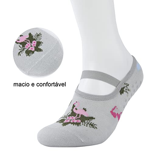 J COLOUR Kit 4 Meias antiderrapantes para Ioga Treino Pilates Barre Meia Sapatilha Feminina Corrida