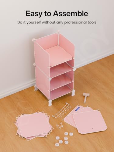 Image of BOXJOY 6 Shelf Plastic Kids Wardrobe with 3 Doors, Sticker Sheet & Holder
