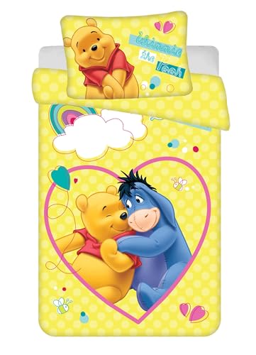 Jerry Fabrics Parure de lit pour bébé Enfant : Housse de Couette 100 x 135 cm et taie d'oreiller 40 x 60 cm, Motif réversible Disney Winnie l'ourson, 100%...