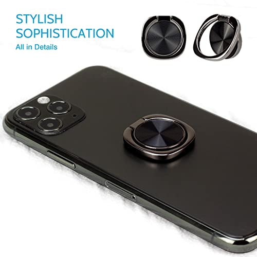 2-Pack-Rounded-CD-Texture-Cell-Phone-Ring-Holder-Stand-360-Degree-Rotation-Finger-Ring-Kickstand-with-Polished-Metal-Phone-Grip-Smartphone-Accessories-Black