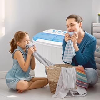 AXTON Dual Barrel Compact Portable Washing Machine and Spin Dryer - for Dorms, Apartments, RVs, Camping, Office, Work - Space Saving - Energy Efficient - Quick Wash - 2 in 1 Laundry Solution (Blue)