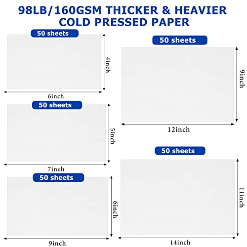 250 Sheets 5 Sizes Watercolor Paper Bulk Cold Press Paper 90 Lb Art Painting Paper Creamy White Handmade Paper For Kids Child Student Artist Drawing Coloring Sketch Sketchbook Supplies #TOP1