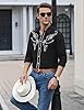 Sykooria Men's Cowboy Shirts Long Sleeve Floral Embroidery Western Shirts Vintage Casual Regular Fit Button Down Shirts, Ink Black XXL #4