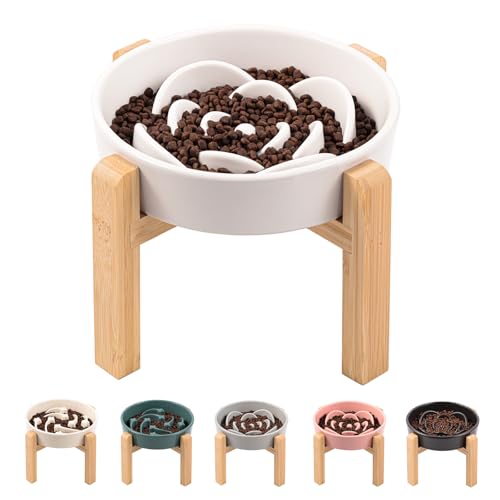 White Ceramic Dog Bowl Slow Feeder for Medium and Large Breed, Elevated/Raised 1.5 Cup 8.26 in Slow Feeding Bowl,Puzzle Dog Food Bowl for Fast Eater,Maze Dish for Fast Eater