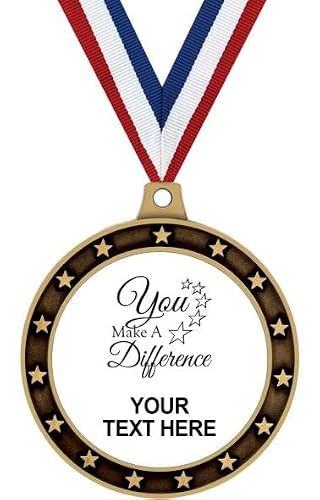 You Make A Difference Custom Text Medals 10 Pack – Recognition White Personalized Value Pack of 10 Gold Medal Awards