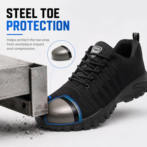 Image of GLANOUDUN Steel Toe Shoes for Men Lightweight Safety Toe Work Shoes Black