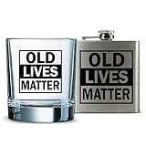 OLD LIVES MATTER | 11 oz Whiskey Glass & Stainless Steel Hip Flask Gift Set | Funny Novelty Gift for