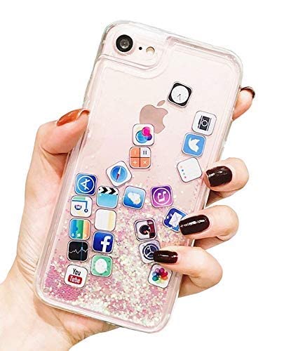 iPhone 8 Plus ケース キラキラ 創意 流れる ios icon APP アイコン 図面 多彩な 液体 流動の砂 iPhone 7 Plus 携帯バンパー カバー (iPhone 7 Plus / 8 Plus, Pink)