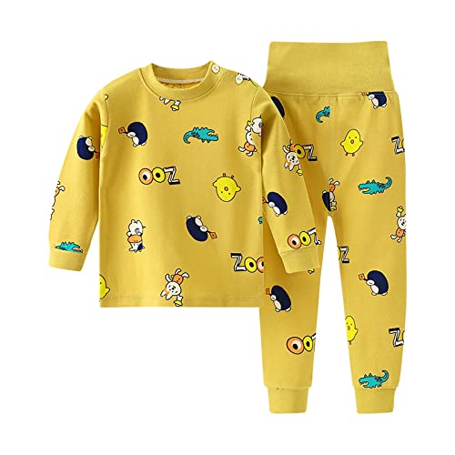 Pijama macio para meninos e meninas com estampa de desenhos animados e cintura alta e manga comprida