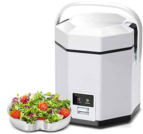 SilteD Portable Mini Rice Cooker 1.2L Small Electric Rice Cooker And Steamer Travel Rice Cooker for 1-2 People,White