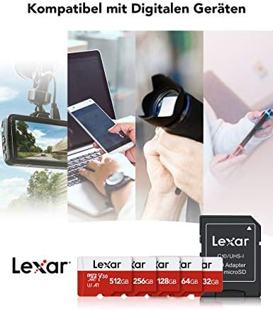 Lexar 64GB microSD Karta Pamięci, microSDXC UHS-I Karty, Prędkość Odczytu do 100 MB/s, Klasa 10,U3, A1, V30, Czerwony/Biały