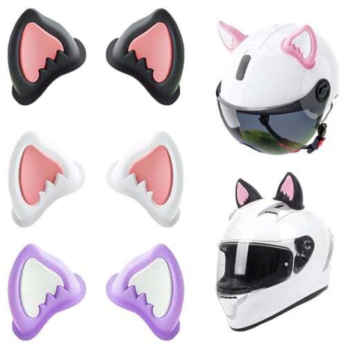 RUAVOEY 3 Pares Orejas de Gato para Casco Moto, Cuernos Decorativos con Ventosa, Adhesivo Anti-Deslizante