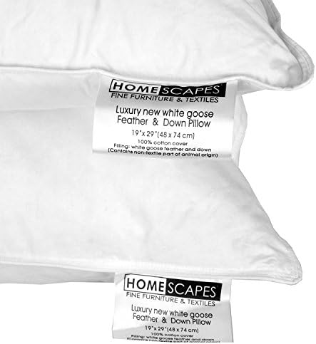 HOMESCAPES - White Goose Feather & Down Pillow Pair - Department Store Quality - Wash at Home Range - Medium / Soft Firmness - Hypo Allergenic & Anti Dust Mites - RDS Certified.