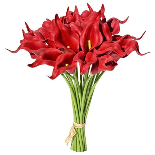 Wisafory Lot de 10 fleurs artificielles artificielles en latex réaliste - Lys calla - Bouquet de mariée - Arum artificiel - Toucher réel - Décoration pour mariage, salon, bureau, hôtel, cuisine -