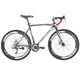 EUROBIKE YH-XC550 Road Bike for Men 54cm Frame Bicycle 700C Wheels Aluminium Rims 21 Speed Dual Disc Brake Commuter Bikes (60mm Rims)