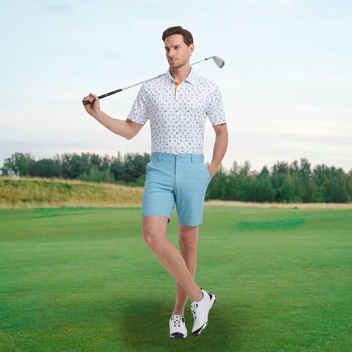 Image of M MAELREG Mens Golf Shirt Short Sleeve Dry Fit Print Moisture Wicking Performance Patterns Collared Polo Shirt