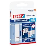 tesa Languettes Adhésives pour Carrelage & Métal 3kg - Languettes Adhésives pour Surfaces Pleines et Lisses - Peut tenir jusqu'à 3 kg par Bande - Paquet de 6 Pièces