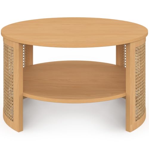 Table basse ronde EDHEN 70 cm effet cannage naturel et bois - vue 5