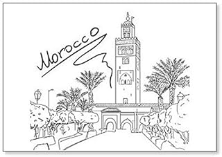 Aimant de réfrigérateur classique représentant la ville de Marrakech au Maroc dessiné à la main