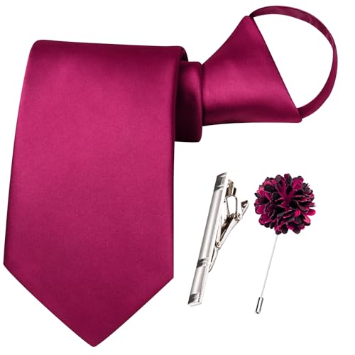 Image of Hi-Tie Pretied Boys Ties Solid Color Kids Adjustable Necktie Lapel Pin Clip Set Age 8-12 Wedding School Graduation