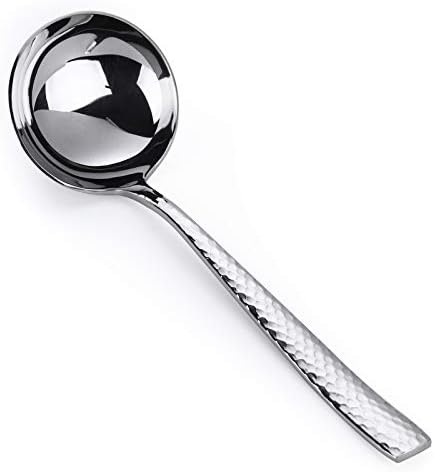 DILUOOU Sauce ladle，7.5 inch Hammered 18/10 1 oz Stainless Steel Small Gravy Soup Serving Ladle for Cooking or Serving Soup Spoon，Dishwasher Safe