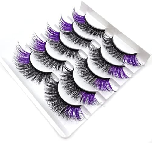 Remorui 5 Pairs False Eyelashes Cat-Eye Fluffy Faux Lashes Wispy Lashes Long Thick Volume Fake Eye Lash Makeup Natural Eyelash for Female Purple