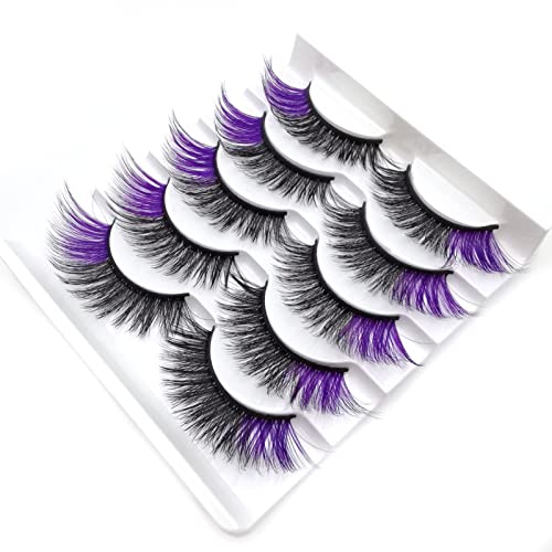Remorui 5 Pairs False Eyelashes Cat-Eye Fluffy Faux Lashes Wispy Lashes Long Thick Volume Fake Eye Lash Makeup Natural Eyelash For Female Purple #TOP2