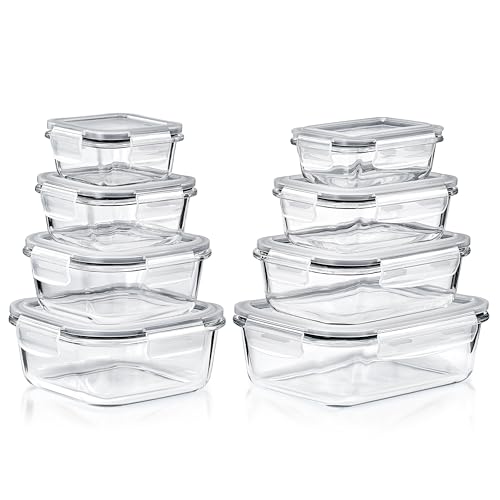 Sorbus 16pc Glass Meal Prep Containers Set – 4 Square