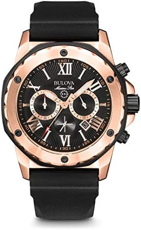 Bulova Men's Marine Star Series A Rose Gold Stainless Steel 6-Hand Chronograph Quartz Watch, Black Silicone Strap Style: 98B104