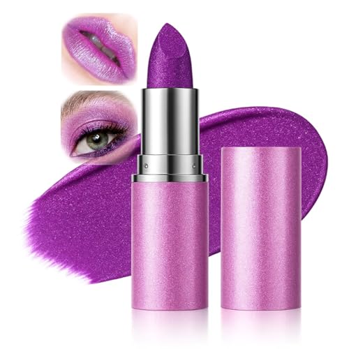 Purple Lipstick Shimmer Metallic Gloss - Long Lasting Moisturizing Hydrating Smooth Creamy Lip Color Stick Glitter Makeup Cosmetic for Women Beauty (#05 Bold Glittery Purple)