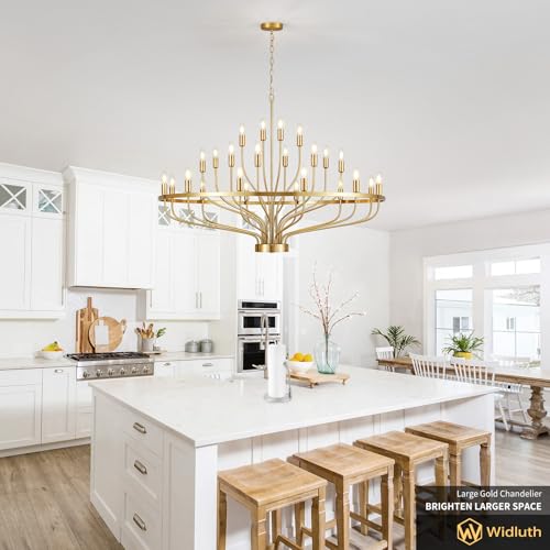 Widluth 47.2" Modern Large Gold Chandelier Vintage 24-Lights Mid Century Modern Candle Style Chandeliers Light Fixture Vintage Rustic Golden Chandelier for Dining Room, Kitchen, Living Room, E12 by Widluth - Used condition - Image 7