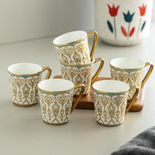 Image of Clay Craft Luxury Gold Printed Ceramic Tea & Coffee Cups Set of 6 | Elegant Designer Cups for Home, Office & Gifting | Not Microwave Safe
