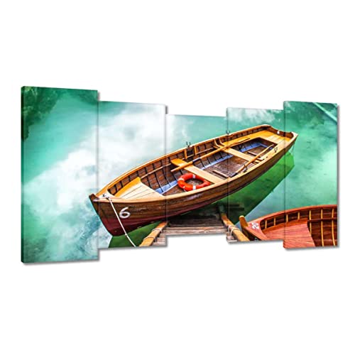 Tableau imprimé sur toile montagne paysage lac avec bateau 150x80cm