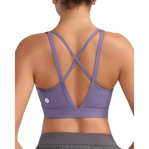 RUNNING GIRL High Impact Sports Bras for Women, High Support Running Sports Bra Moulded Cup Strappy Sports Bras A-v-purple Small