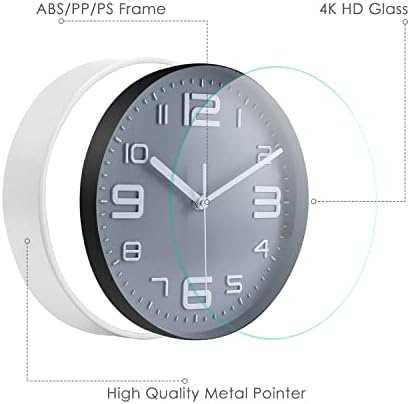 Topkey 8 Round Silent Wall clock Easy Read Big Numbers Kitchen Modern Non-ticking Decorative Wall Clock for Bedroom Office school- Grey