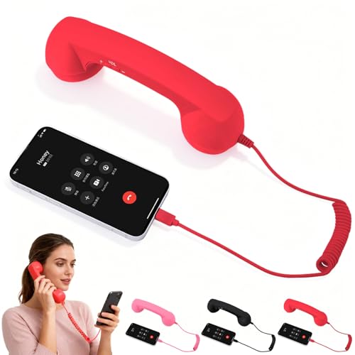 Retro Phone Handset for iPhone & Android, Cell Phone Receiver with Microphone & Speaker,Retro Phone Handset,Comfortable Retro Telephone Style Landline Handle Receiver Cell Mobile Phones (Red)