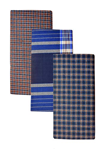 Image of BlueLeaf Men's Cotton Multi Color Lungis (Set of 3)