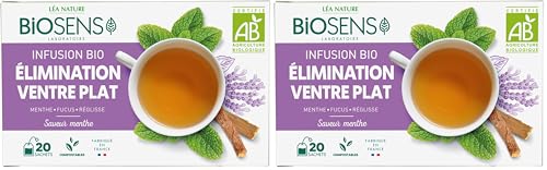 Biosens - Infusion Elimination Ventre plat - Menthe, Fucus et Réglisse - Certifié Bio AB - Fabriqué en France - 20 sachets (Lot de 2)
