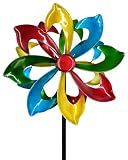 OUISJYER Rainbow Wind Spinner for Outdoor, 13' D Colorful Kinetic Garden Spinner with Smooth Silent Motion, Adjustable Height & Stable Ground Stake for Yard Patio Flower Bed Decor