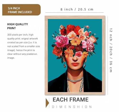 Image of BLINKART Frid Kalo Aesthetic Modern Art Walls With Frame | Natural Wood Texture | Living Room Bedroom Office Wall Decoration | Poster Home Decor Frames Wall Bedroom | 12x8 Inches (D579)