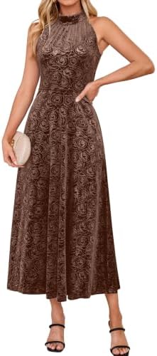 Simplee Fall Velvet Halter Womens Dress Maxi Wedding Guest Cocktail Dresses