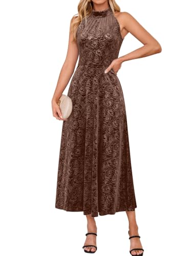 Simplee Fall Velvet Halter Womens Dress Maxi Wedding Guest Cocktail Dresses #TOP19