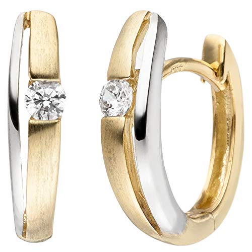 Jobo Damen-Creolen aus 8 Karat 333 Gold Bicolor mit 2 Zirkonia