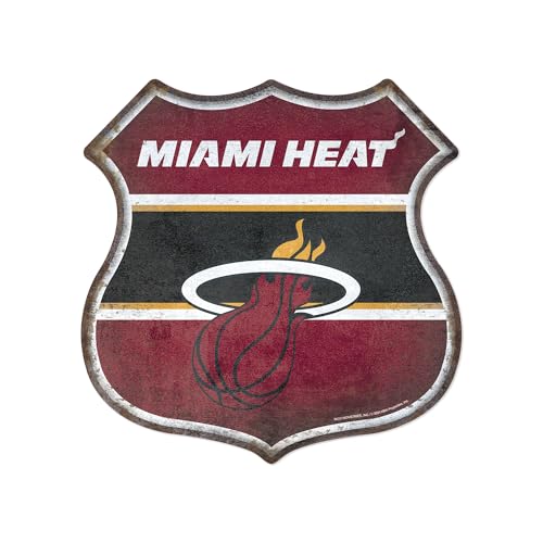 Rico Industries NBA Basketball Miami Heat Rustic 11.5" Home Decor Metal Route Sign