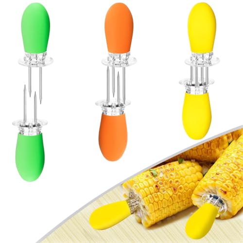 WUMZIRA 6 pcs Brochettes de Maïs, BBQ Brochettes Epis Maïs, Supports d'épis de Maïs en Acier Inoxydable Jaune Cuisine Fourchettes à Fruit pour Barbecue de Viande de Fruits au Maïs