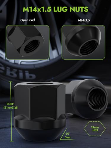 Image of AUTOPTIM M14x1.5 Open End Lug Nuts - 20 Pcs Black Conical Seat Nuts