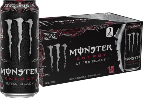 Monster Energy Ultra Black, Sugar Free Energy Drink, 16 Ounce