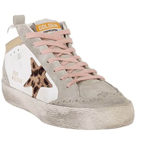 Golden Goose Mid Star Leather Upper Suede Toe And Spur Mini Leo Star Mini Viper Print Wave Glitter Heel Womens Sneakers - 38 White #TOP2