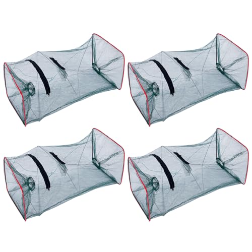 TusaMer 4Pcs Fish Trap 17.72x8.27 Inch Foldable Portable Sturdy Nylon Crawfish Trap Collapsible Cast Net Reusable Fishing Accessories Crawfish Minnow