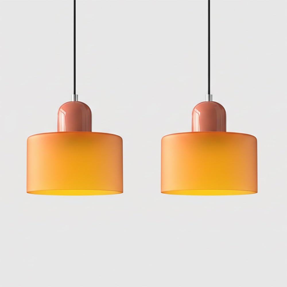 Pendant Lights Fixture Nordic Glass Pendant Lamp Cylindrical Hanging Lighting Adjustable Modern Lamp for Kitchen Island Bedroom Bedside(Orange(Pink) 2 Pack)